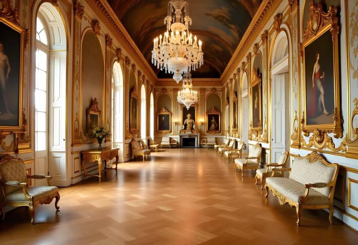 Regal Decor Golden and Mahogany Furniture in the Versailles Palace